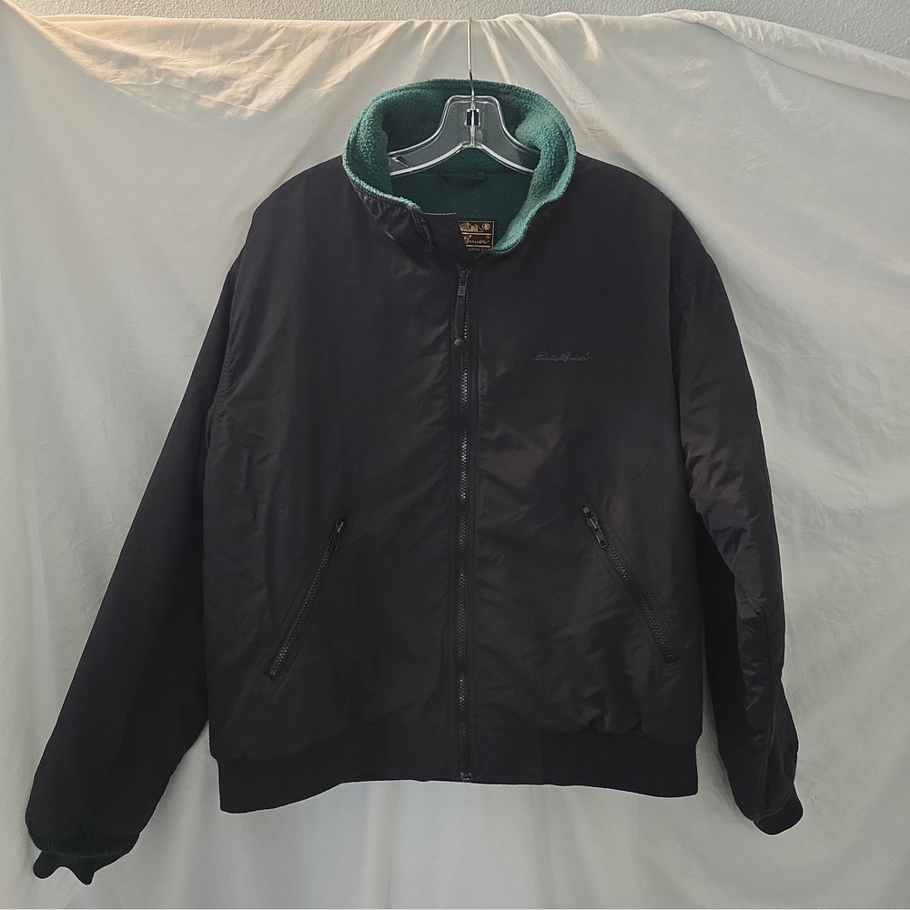 Vtg 90s Eddie Bauer Windfoil Bomber Jacket Black/green Fleece-lined USA Made M